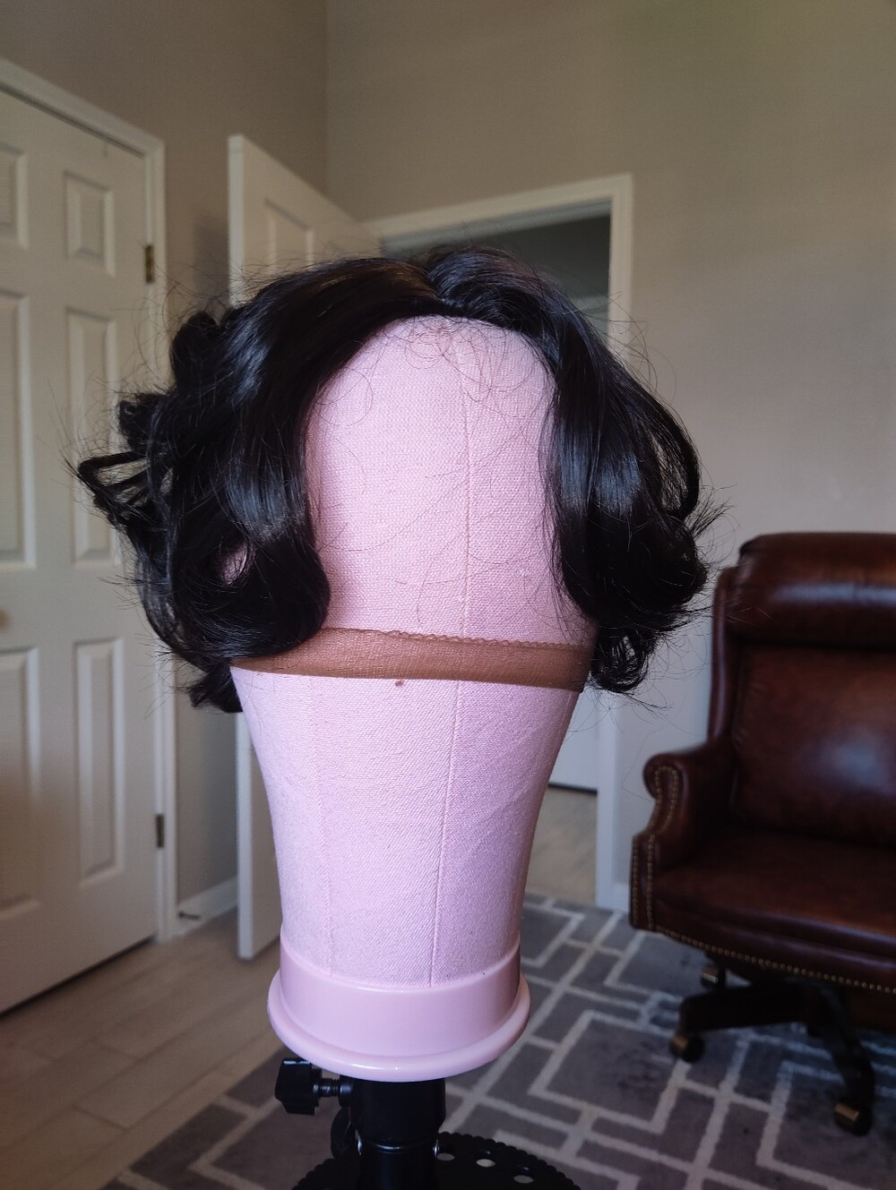 Short Black Curly Machine Made Synthetic Full Cap Wig Cosplay Fashion No Lace